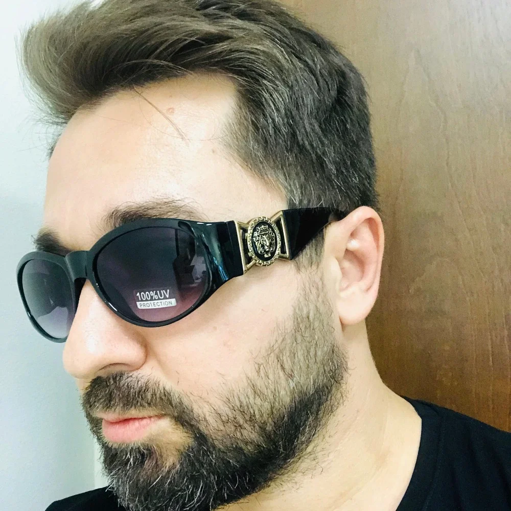 Kleo Sunglasses Black Lens Gold Accent Oval Frame‎ Fashion Shades Trendy Classic